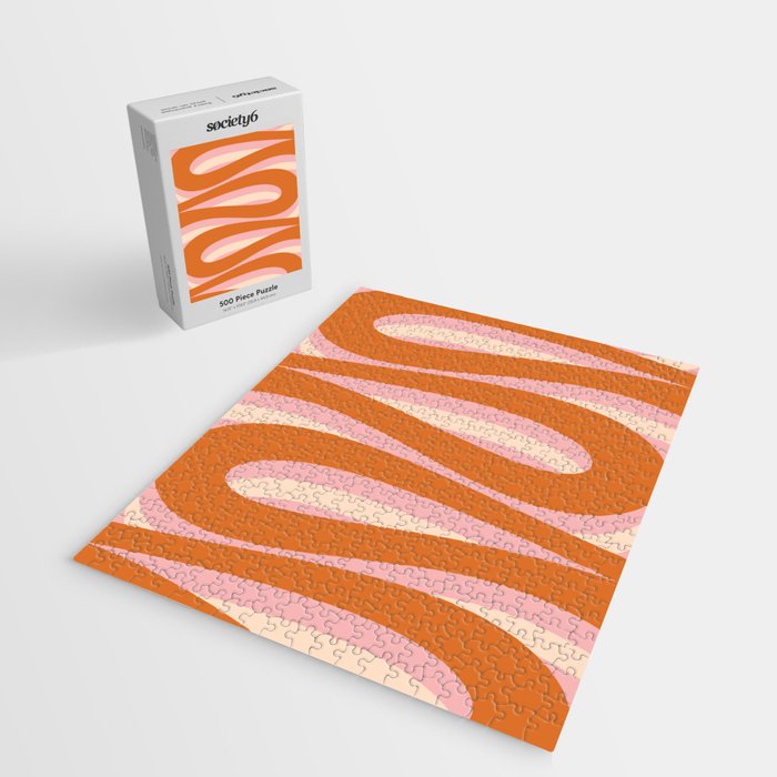 Pop Swirl Wavy Abstract Line Pattern Pink Orange Cream Jigsaw Puzzle Gallery Image 2