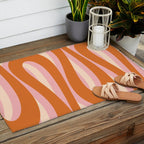 Pop Swirl Wavy Abstract Line Pattern Pink Orange Cream Outdoor Rug Gallery Image 2