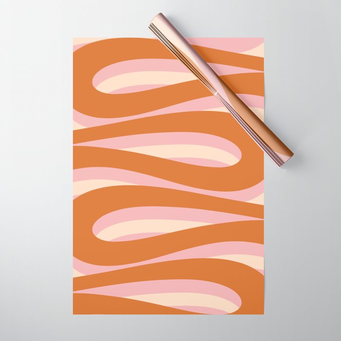 Pop Swirl Wavy Abstract Line Pattern Pink Orange Cream Wrapping Paper Gallery Image 1