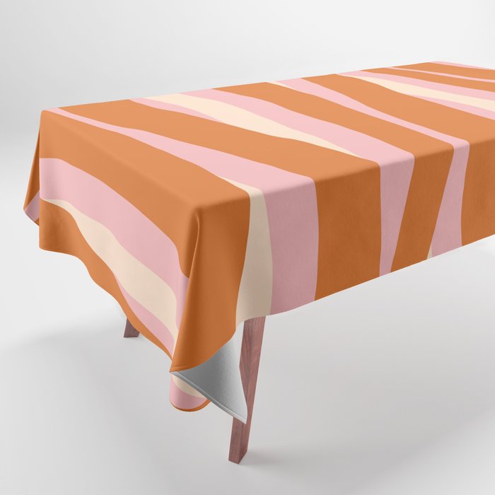 Pop Swirl Wavy Abstract Line Pattern Pink Orange Cream Tablecloth Gallery Image 1