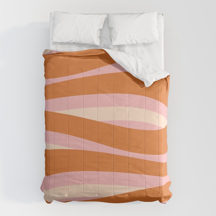 Pop Swirl Wavy Abstract Line Pattern Pink Orange Cream Comforter Gallery Image 6