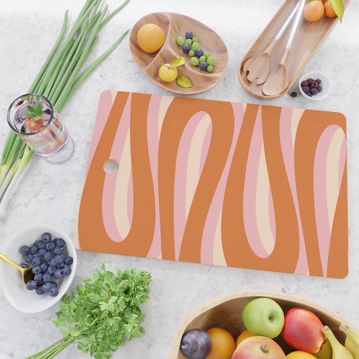 Pop Swirl Wavy Abstract Line Pattern Pink Orange Cream Cutting Board Gallery Image 2