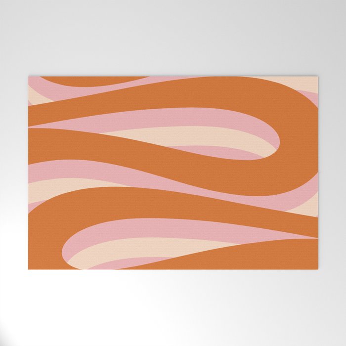 Pop Swirl Wavy Abstract Line Pattern Pink Orange Cream Welcome Mat Gallery Image 1