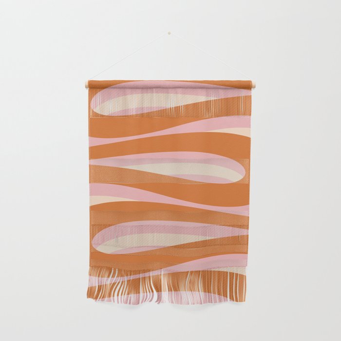 Pop Swirl Wavy Abstract Line Pattern Pink Orange Cream Wall Hanging Gallery Image 1