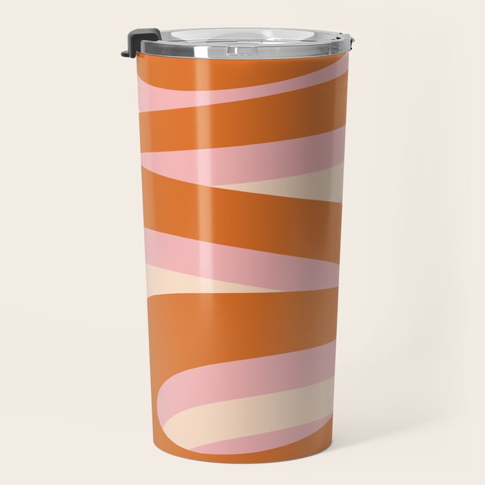Pop Swirl Wavy Abstract Line Pattern Pink Orange Cream Travel Mug Gallery Image 3