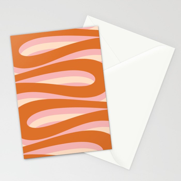 Pop Swirl Wavy Abstract Line Pattern Pink Orange Cream Stationery Card Gallery Image 2