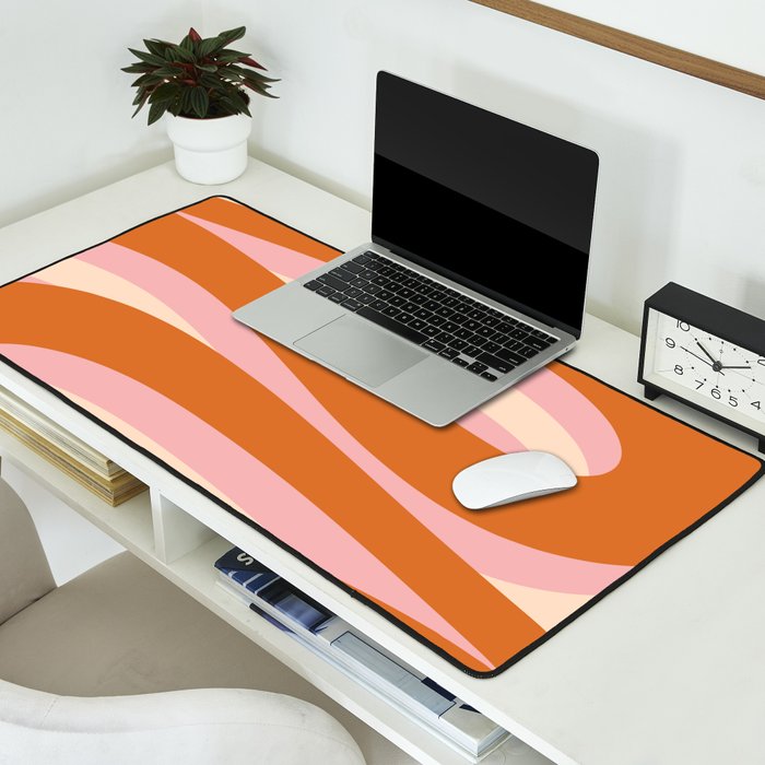 Pop Swirl Wavy Abstract Line Pattern Pink Orange Cream Desk Mat Gallery Image 2