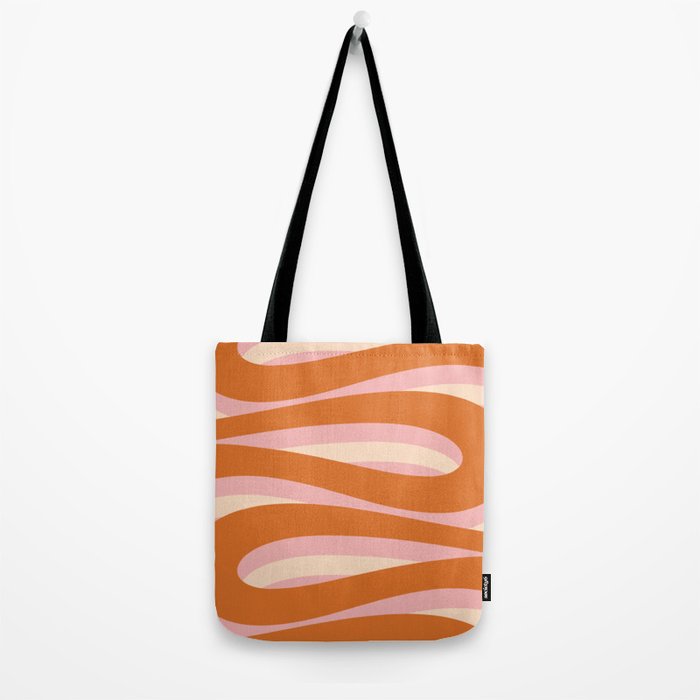 Pop Swirl Wavy Abstract Line Pattern Pink Orange Cream Tote Bag Gallery Image 2