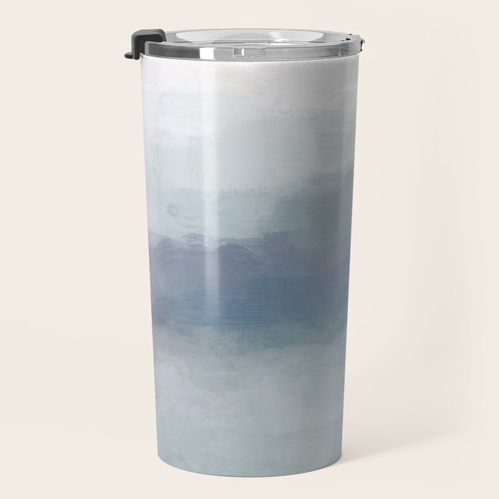 Atlantic Ocean Sunrise I - Blush Pink Mint Sky Baby Blue Abstract Sky Wall Art Water Clouds Painting Travel Mug Gallery Image 3