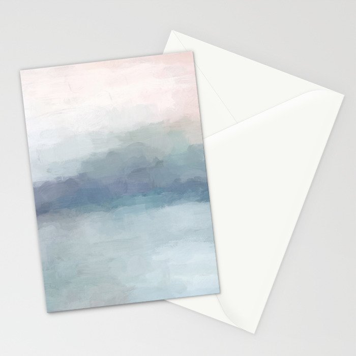 Atlantic Ocean Sunrise I - Blush Pink Mint Sky Baby Blue Abstract Sky Wall Art Water Clouds Painting Stationery Card Gallery Image 2