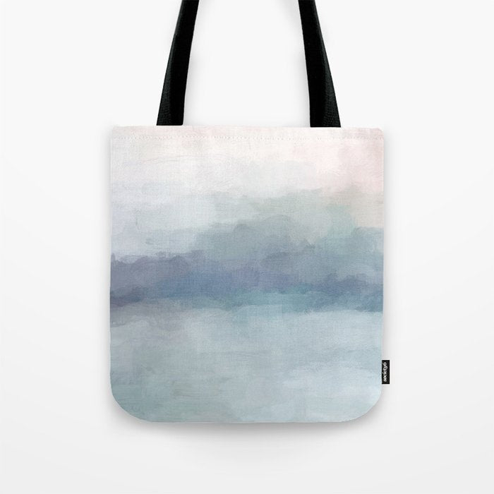 Atlantic Ocean Sunrise I - Blush Pink Mint Sky Baby Blue Abstract Sky Wall Art Water Clouds Painting Tote Bag Gallery Image 1