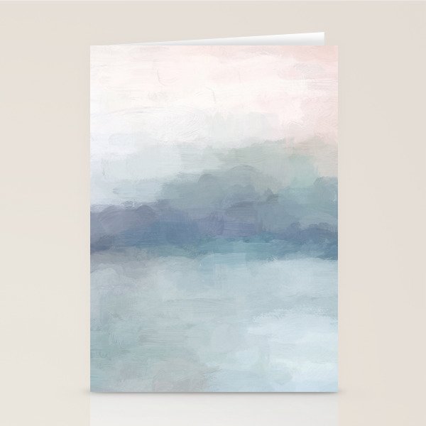 Atlantic Ocean Sunrise I - Blush Pink Mint Sky Baby Blue Abstract Sky Wall Art Water Clouds Painting Stationery Card Gallery Image 2