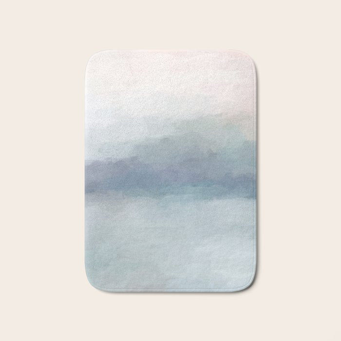 Atlantic Ocean Sunrise I - Blush Pink Mint Sky Baby Blue Abstract Sky Wall Art Water Clouds Painting Bath Mat Gallery Image 1