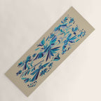 Blue otomi tenango mexican fabric birds and flower embroidery interior design Yoga Mat Gallery Image 1