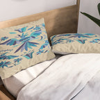 Blue otomi tenango mexican fabric birds and flower embroidery interior design Pillow Sham Gallery Image 2