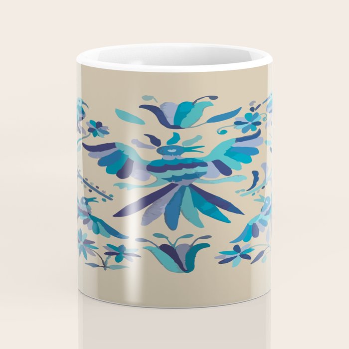 Blue otomi tenango mexican fabric birds and flower embroidery interior design Coffee Mug Gallery Image 4