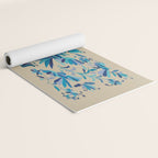 Blue otomi tenango mexican fabric birds and flower embroidery interior design Yoga Mat Gallery Image 2