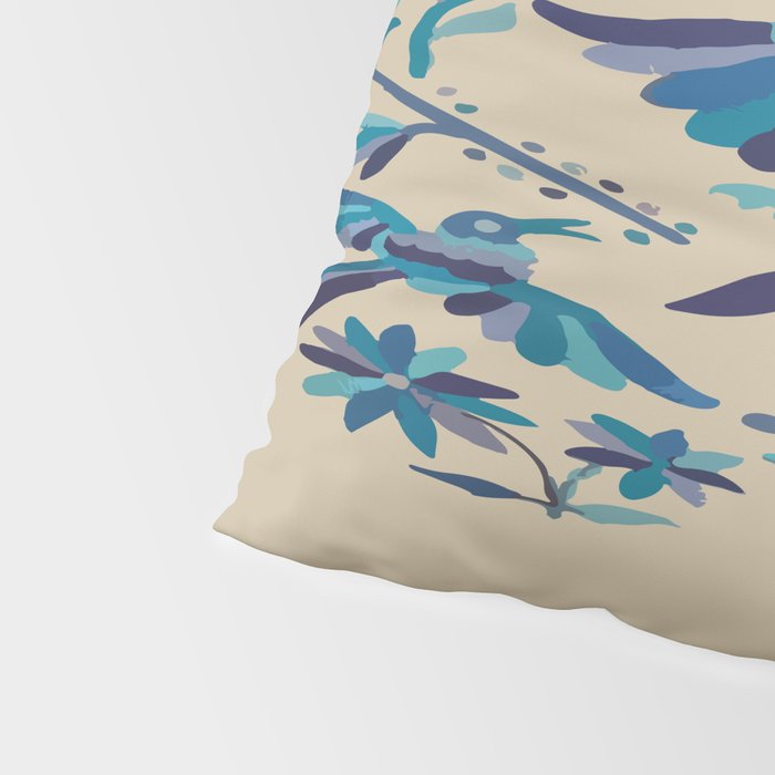 Blue otomi tenango mexican fabric birds and flower embroidery interior design Pillow Sham Gallery Image 4