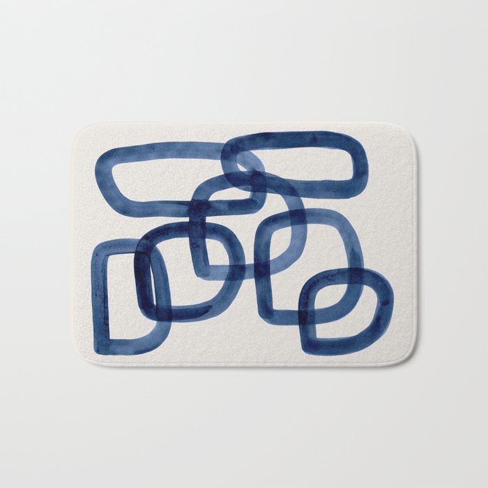 EnShape by Ejaaz Haniff 'Navy Nesting Ovals' Mid Century Modern Minimal Minimalist Watercolor Abstract Funky Fun Style Bath Mat Gallery Image 1