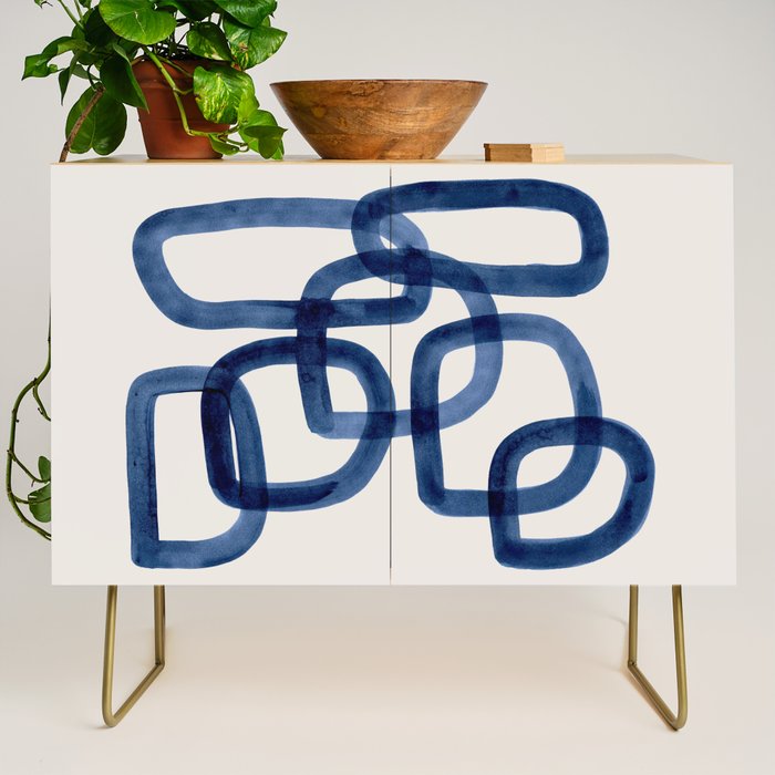 EnShape by Ejaaz Haniff 'Navy Nesting Ovals' Mid Century Modern Minimal Minimalist Watercolor Abstract Funky Fun Style Credenza Gallery Image 1
