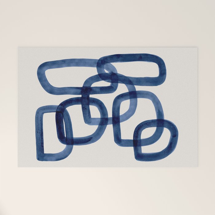 EnShape by Ejaaz Haniff 'Navy Nesting Ovals' Mid Century Modern Minimal Minimalist Watercolor Abstract Funky Fun Style Welcome Mat Gallery Image 1