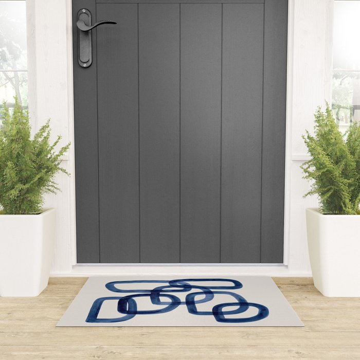 EnShape by Ejaaz Haniff 'Navy Nesting Ovals' Mid Century Modern Minimal Minimalist Watercolor Abstract Funky Fun Style Welcome Mat Gallery Image 3
