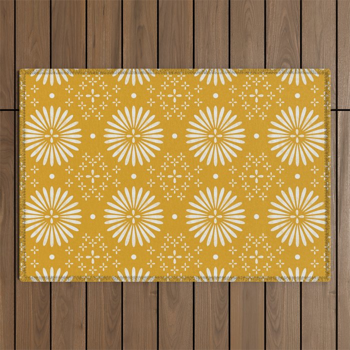 Happy Sunshine - yellow art, sunshine, boho art, bohemian, tile, home decor, yellow, yellow art print Outdoor Rug Gallery Image 1