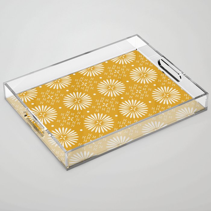 Happy Sunshine - yellow art, sunshine, boho art, bohemian, tile, home decor, yellow, yellow art print Acrylic Tray Gallery Image 1