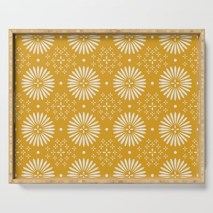Happy Sunshine - yellow art, sunshine, boho art, bohemian, tile, home decor, yellow, yellow art print Serving Tray Gallery Image 1