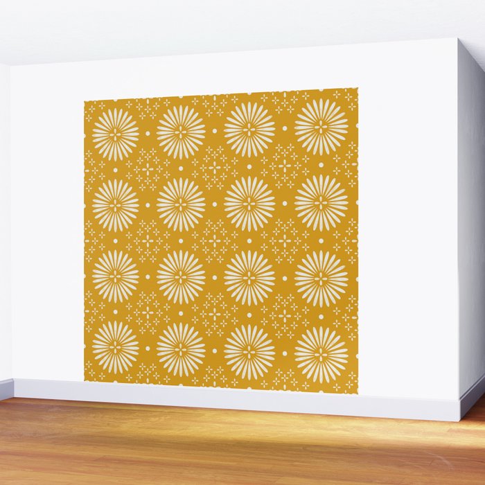 Happy Sunshine - yellow art, sunshine, boho art, bohemian, tile, home decor, yellow, yellow art print Wall Mural Gallery Image 2