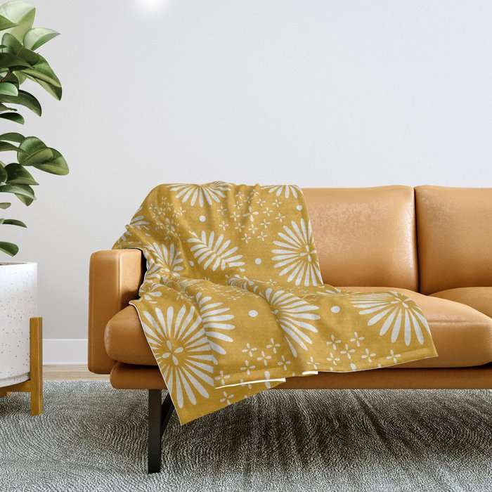 Happy Sunshine - yellow art, sunshine, boho art, bohemian, tile, home decor, yellow, yellow art print Throw Blanket Gallery Image 1