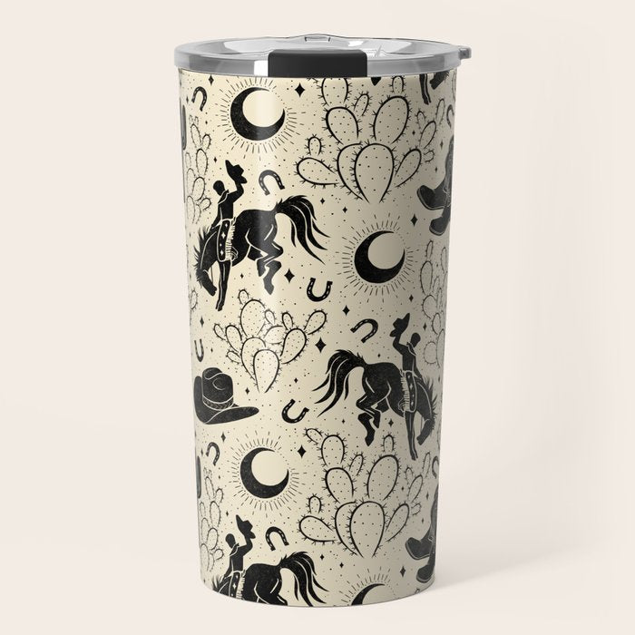 Cowboys and Cacti - cream and black Travel Mug Gallery Image 1