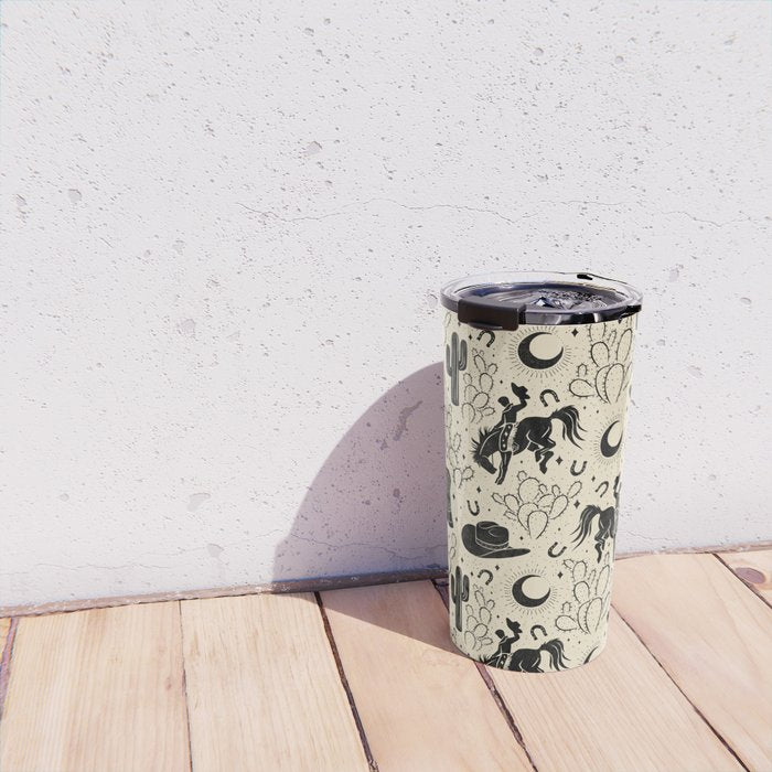 Cowboys and Cacti - cream and black Travel Mug Gallery Image 4