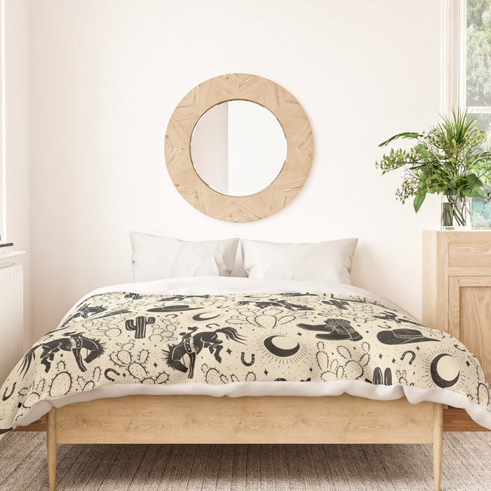 Cowboys and Cacti - cream and black Duvet Cover Gallery Image 3