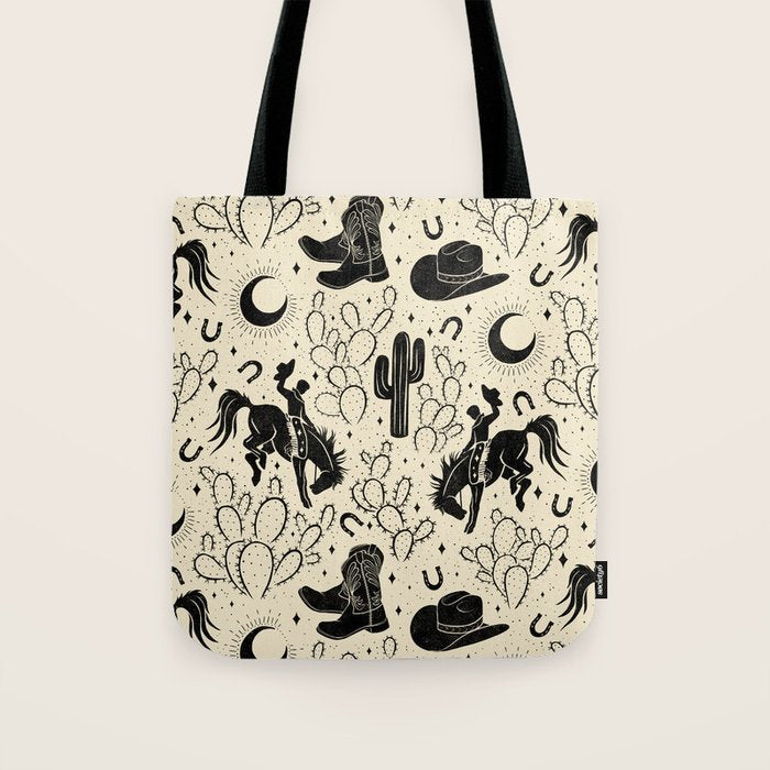 Cowboys and Cacti - cream and black Tote Bag Gallery Image 1