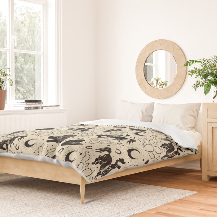 Cowboys and Cacti - cream and black Duvet Cover Gallery Image 2
