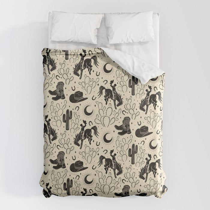 Cowboys and Cacti - cream and black Duvet Cover Gallery Image 6