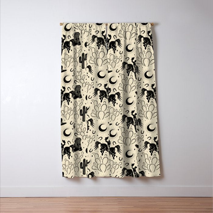 Cowboys and Cacti - cream and black Window Curtain Gallery Image 3