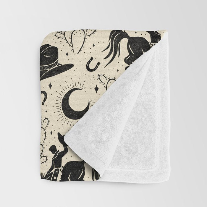 Cowboys and Cacti - cream and black Throw Blanket Gallery Image 3