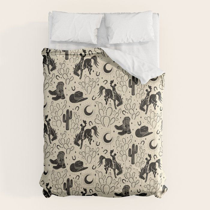 Cowboys and Cacti - cream and black Comforter Gallery Image 1