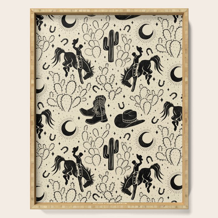 Cowboys and Cacti - cream and black Serving Tray Gallery Image 1