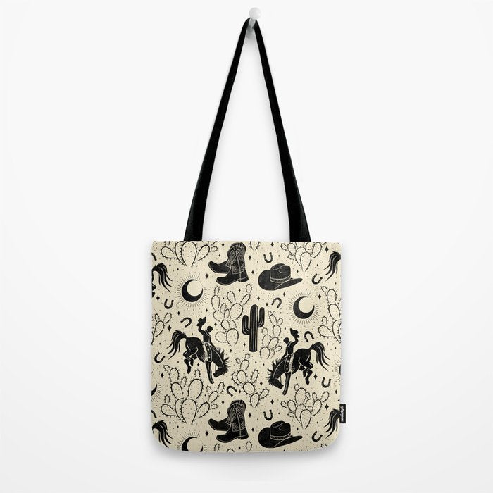 Cowboys and Cacti - cream and black Tote Bag Gallery Image 2