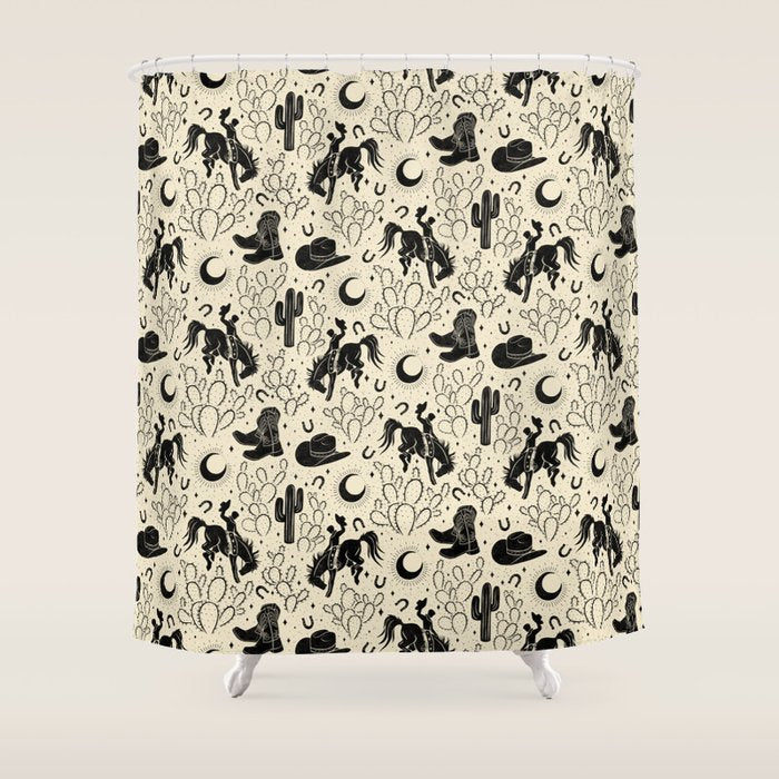 Cowboys and Cacti - cream and black Shower Curtain Gallery Image 1