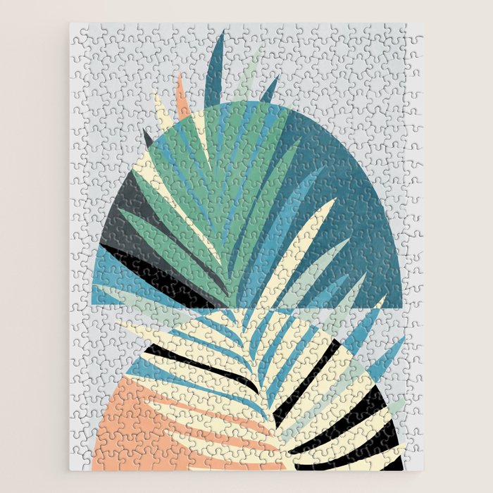 palm leaf minimal mid century modern Jigsaw Puzzle Gallery Image 1