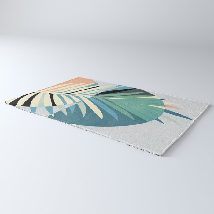 palm leaf minimal mid century modern Rug Gallery Image 3