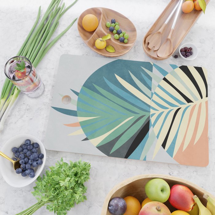 palm leaf minimal mid century modern Cutting Board Gallery Image 2