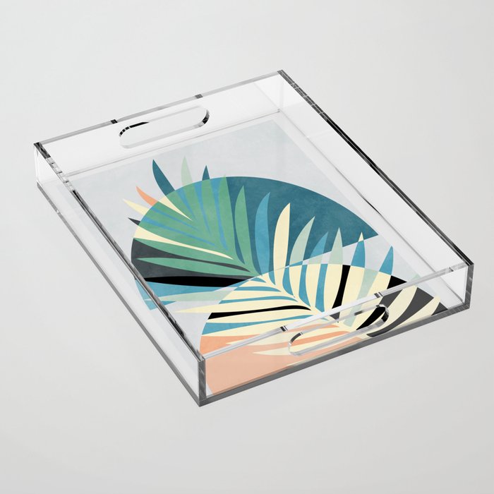 palm leaf minimal mid century modern Acrylic Tray Gallery Image 1