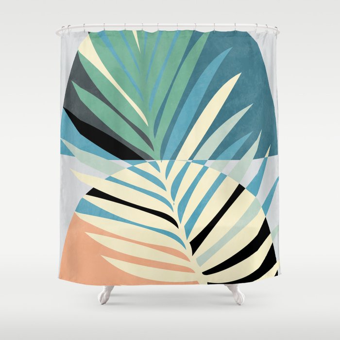 palm leaf minimal mid century modern Shower Curtain Gallery Image 1