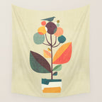 Potted plant with a bird Wall Tapestry Gallery Image 4