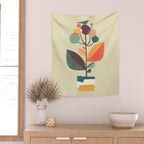 Potted plant with a bird Wall Tapestry Gallery Image 2